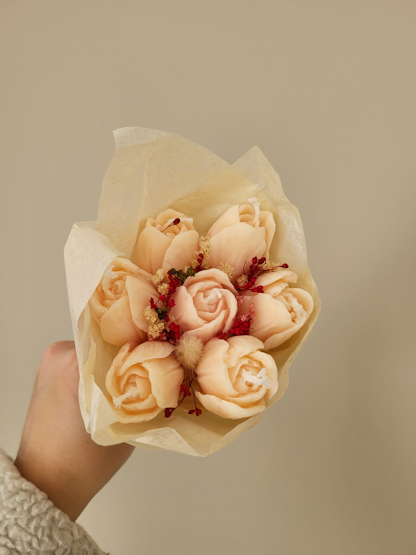 Bouquet de 7 tulipes en bougies - taille S (saumon)