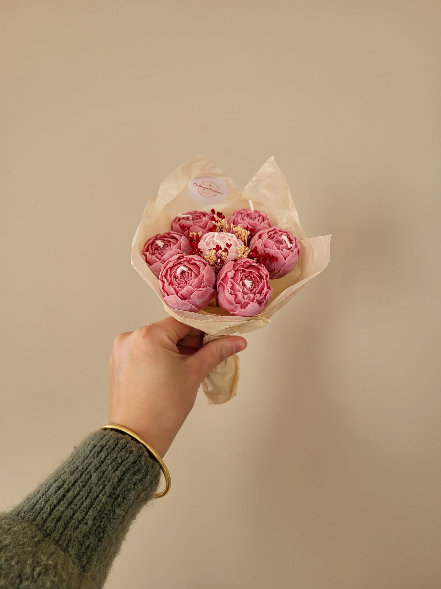 Bougie fleurie artisanale - Bouquet Valentina