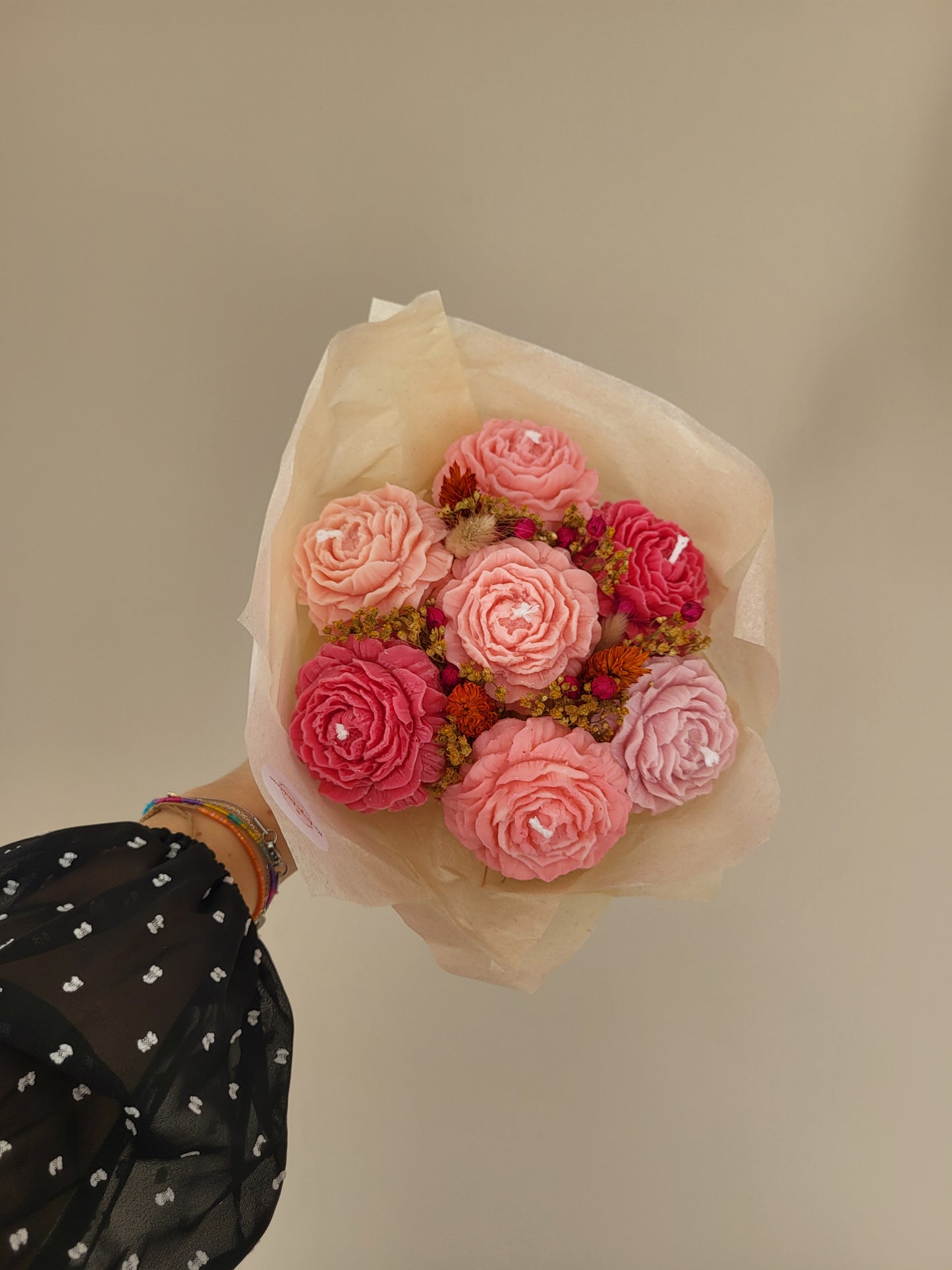 Bouquet de fleurs en bougies artisanale - Bouquet de pivoines Jour 5