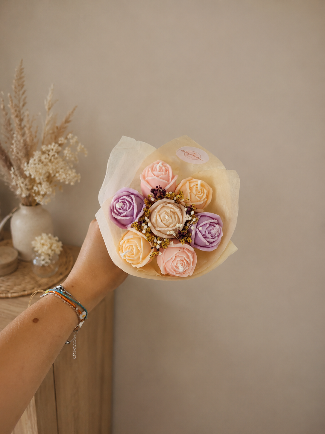 Bouquet de 7 roses en bougies - taille S (multicolore)