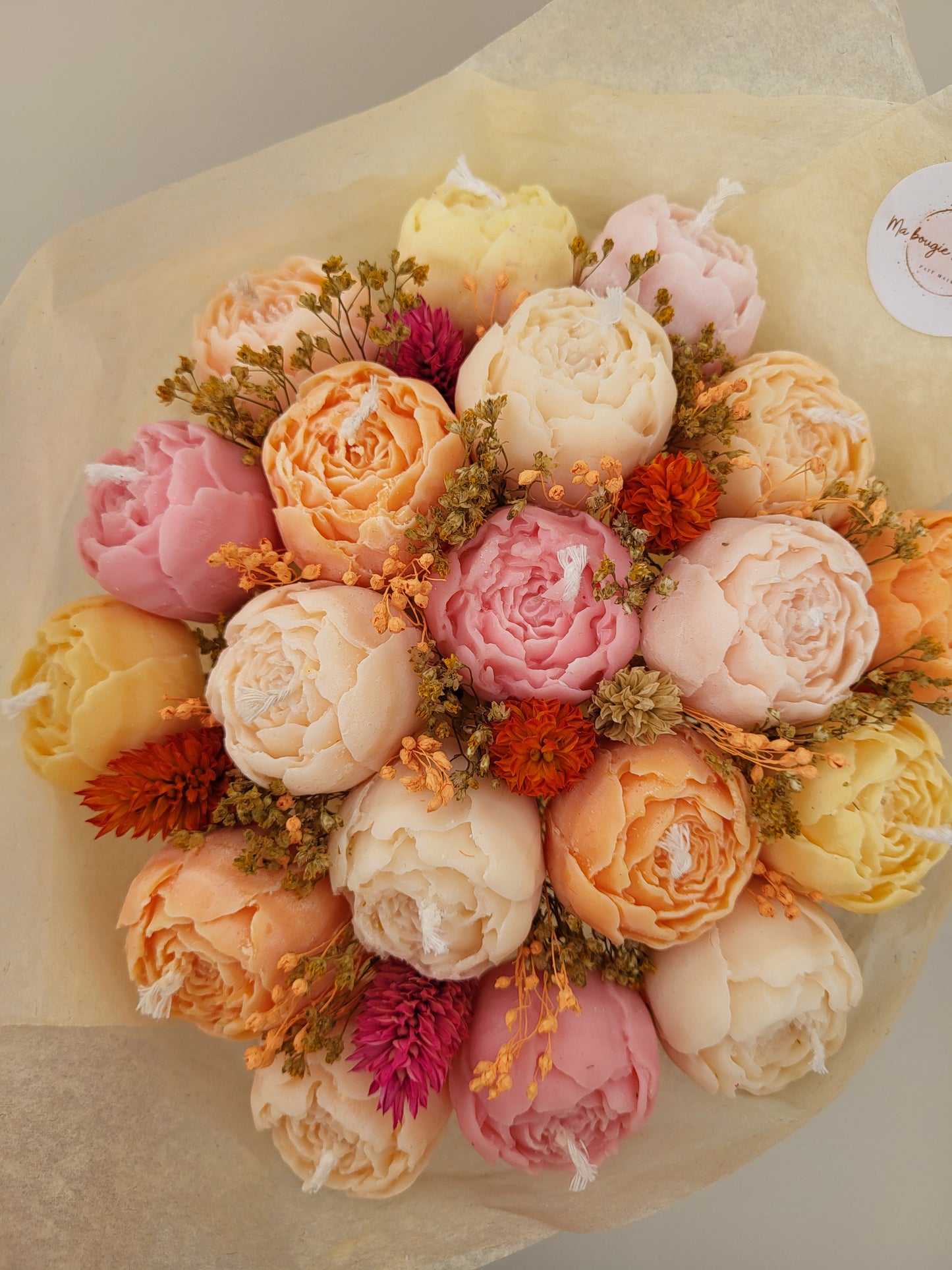 Gros bouquet de pivoines en bougies (taille S) - bouquet de mariée
