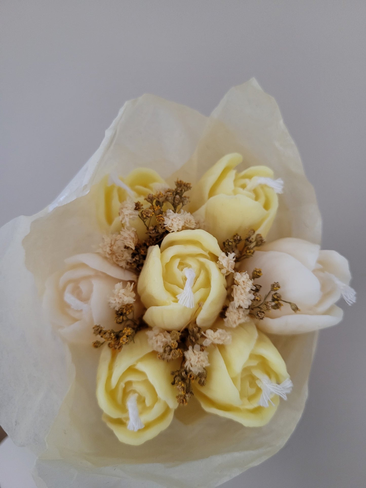 Bouquet de 7 tulipes en bougies - taille S (jaune-blanc)