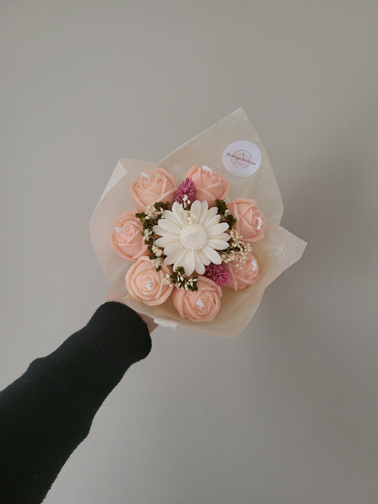 Bouquet de bougies artisanale - Bouquet de fleurs roses et marguerites