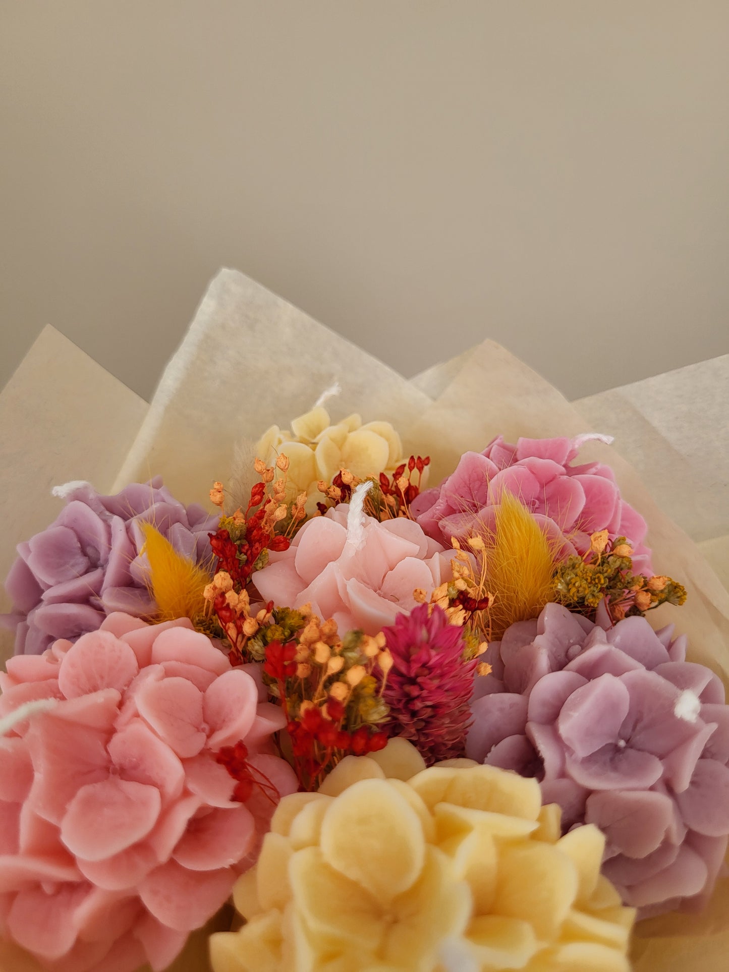 Gros bouquet d'hortensias en bougies - taille M