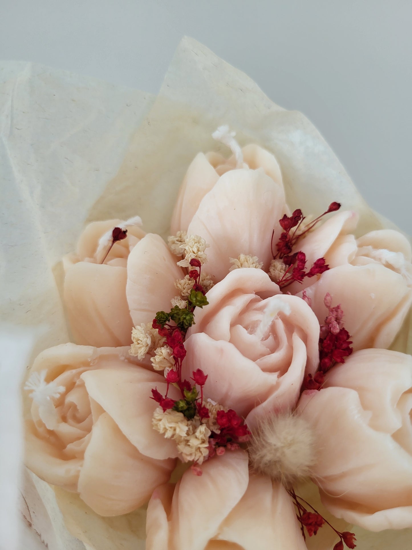 Bouquet de 7 tulipes en bougies - taille S (saumon)