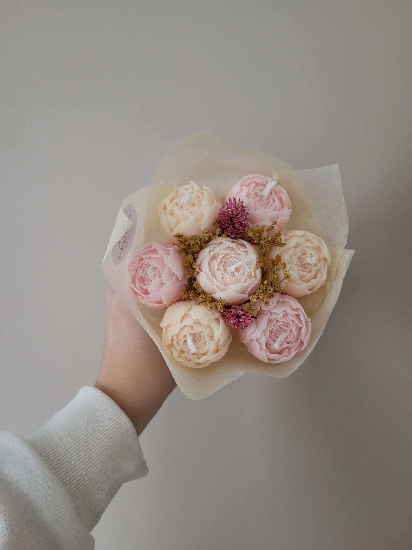 Bouquet de pivoines en bougie artisanale