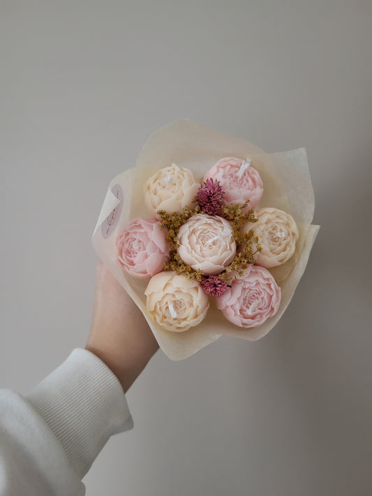 Bouquet de pivoines en bougie artisanale