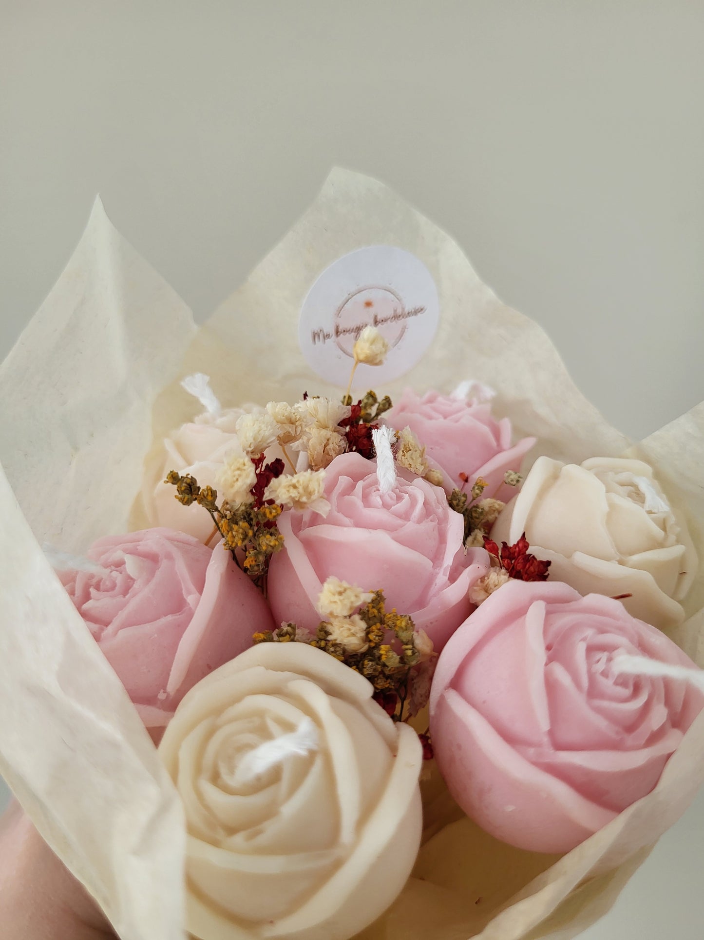 Bougie fleurie artisanale – Bouquet Eléna