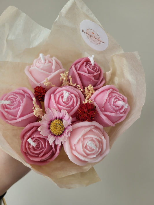 Bougie fleurie artisanale - Bouquet Rose
