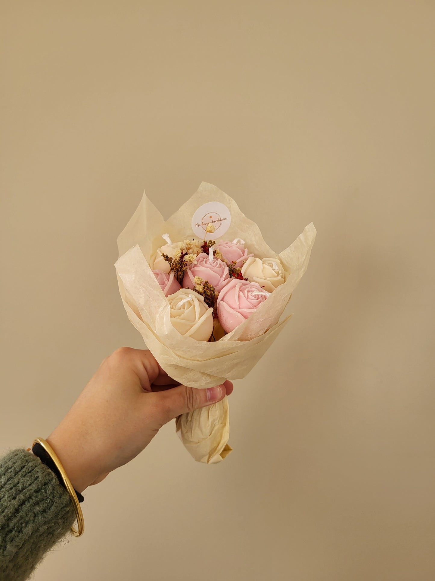 Bougie fleurie artisanale – Bouquet Eléna