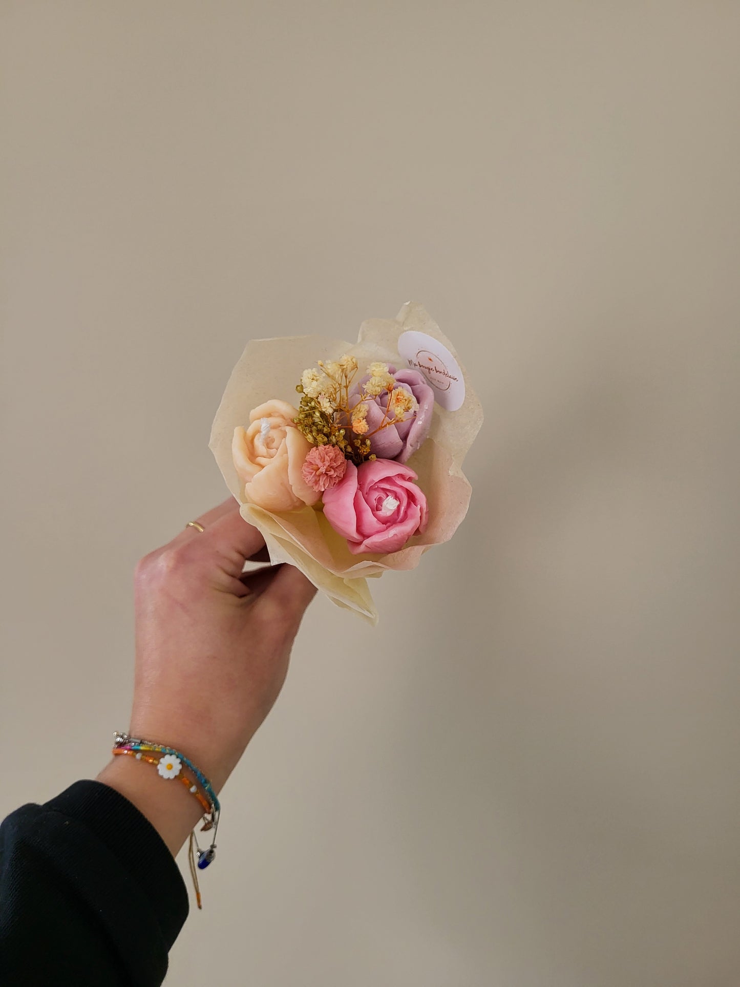 Bouquet de 3 tulipes en bougies - taille S (rose-violet-saumon)