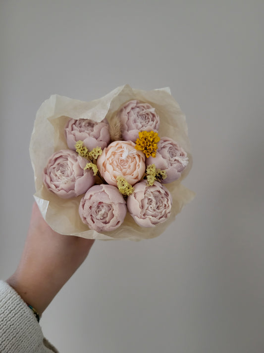 Bouquet de pivoines bougie fait main