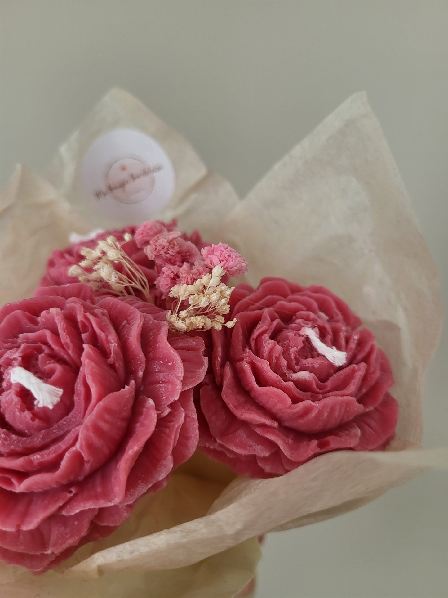 Bouquet de 3 pivoines en bougies - taille M (rose foncé)