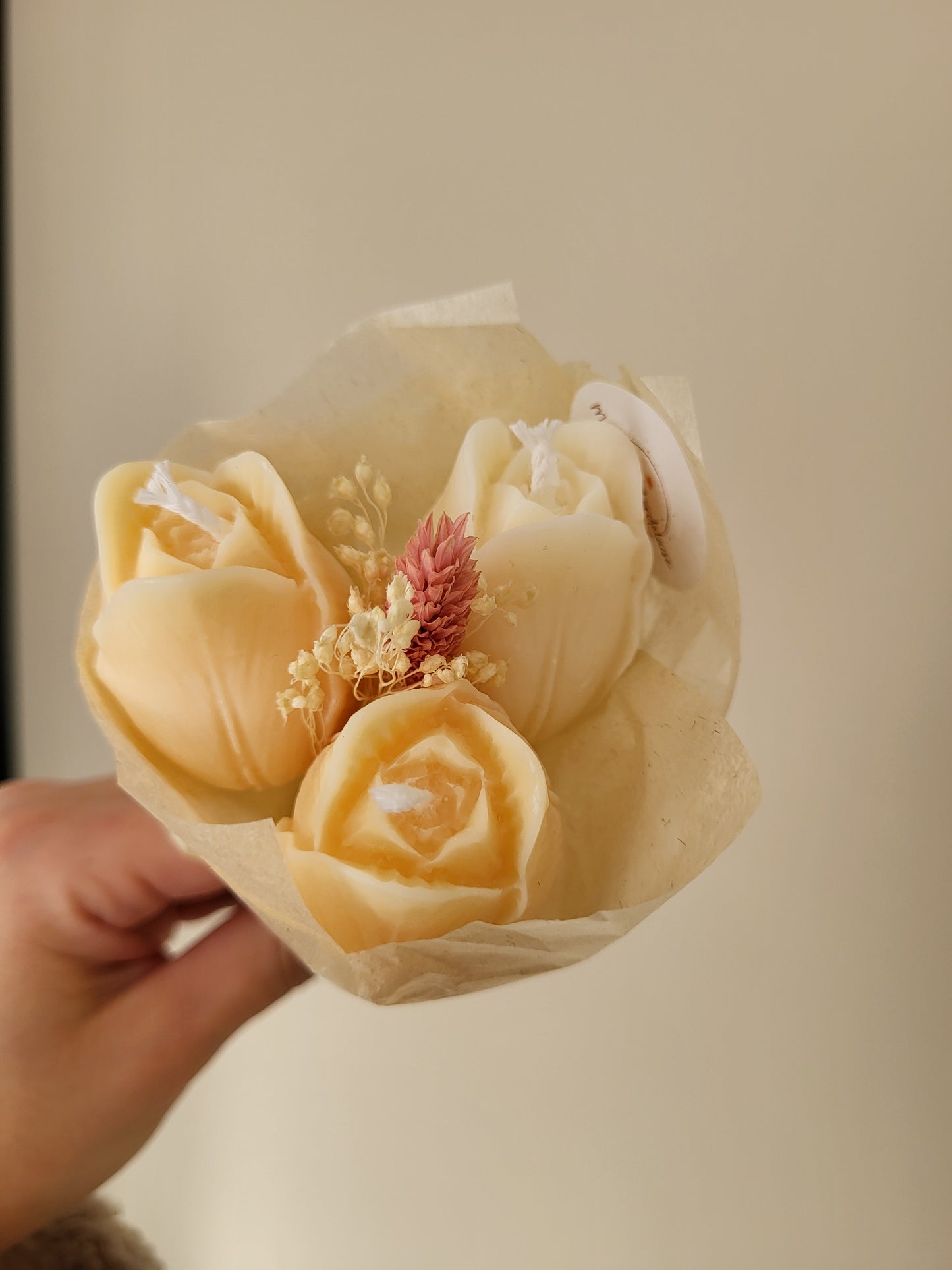 Bouquet de 3 tulipes en bougies - taille S (saumon)