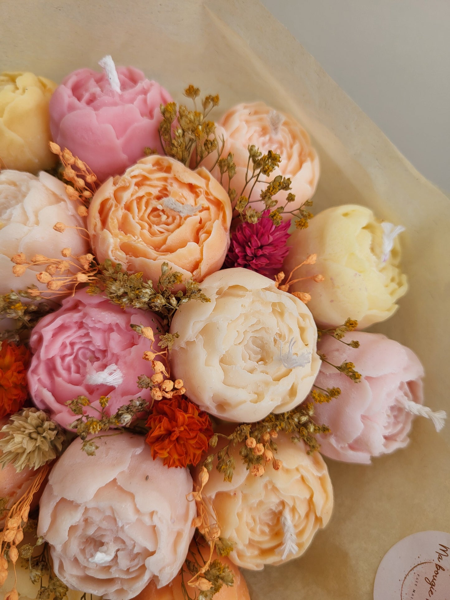 Gros bouquet de pivoines en bougies (taille S) - bouquet de mariée