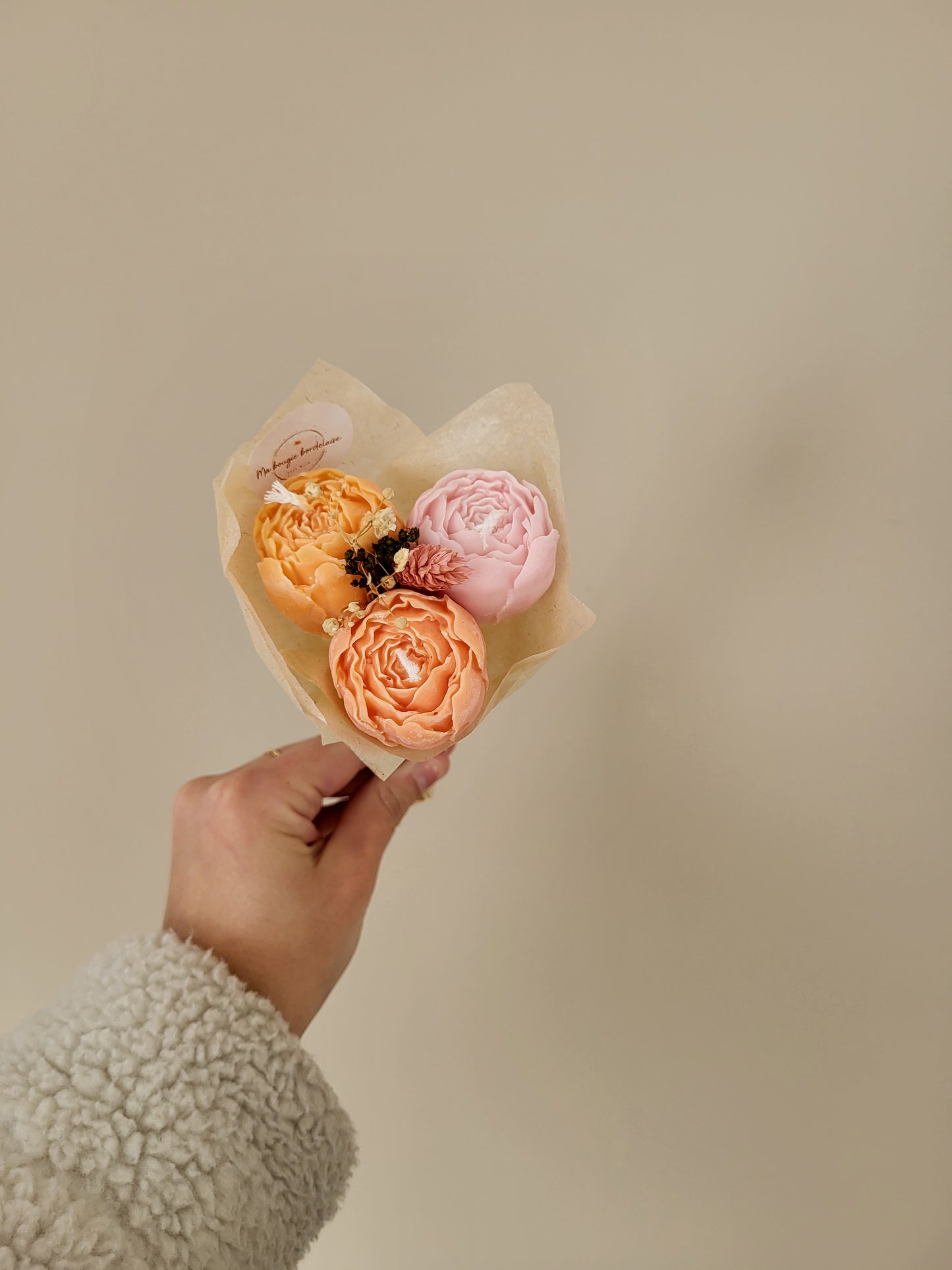 Bouquet de pivoines en bougie artisanale