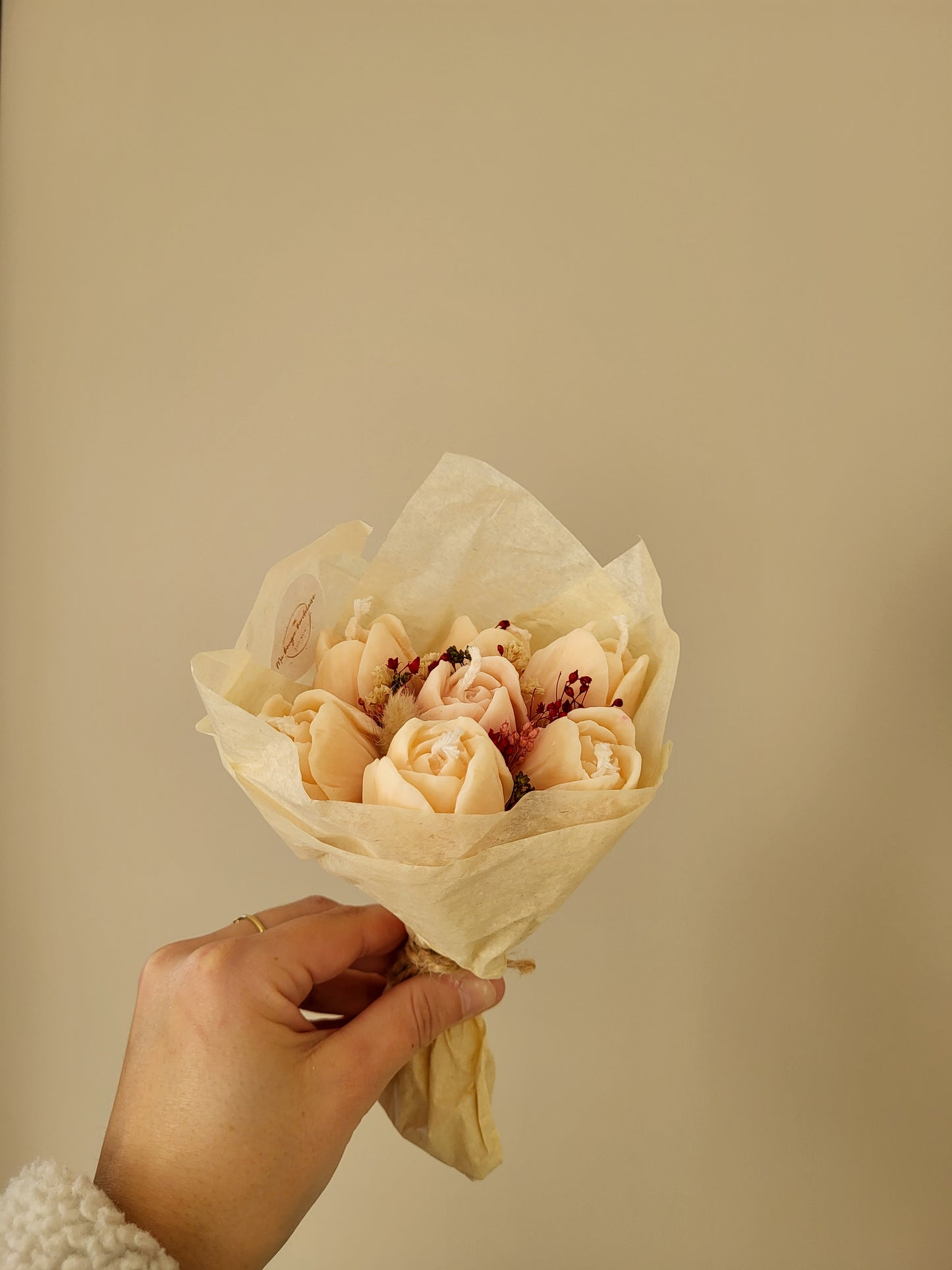 Bouquet de 7 tulipes en bougies - taille S (saumon)