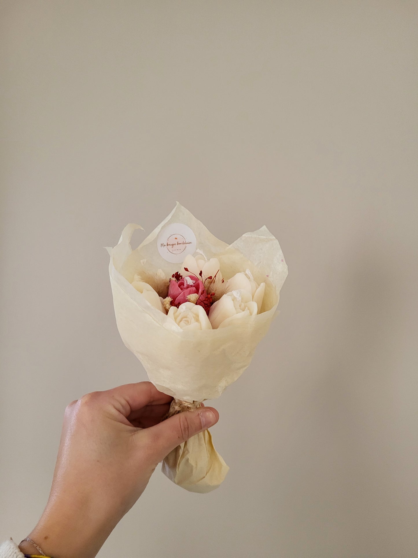 Bouquet de 7 tulipes en bougies - (rose-blanc)