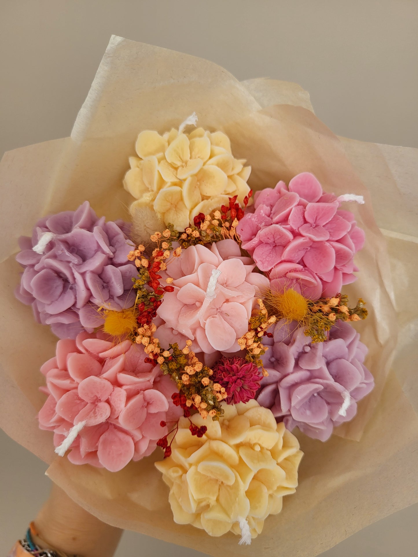 Gros bouquet d'hortensias en bougies - taille M