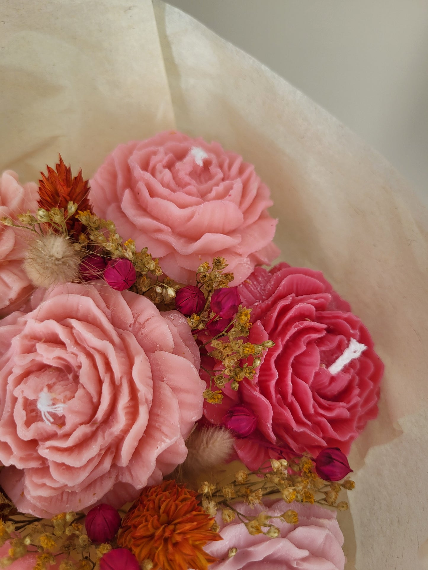 Bouquet de fleurs en bougies artisanale - Bouquet de pivoines Jour 5