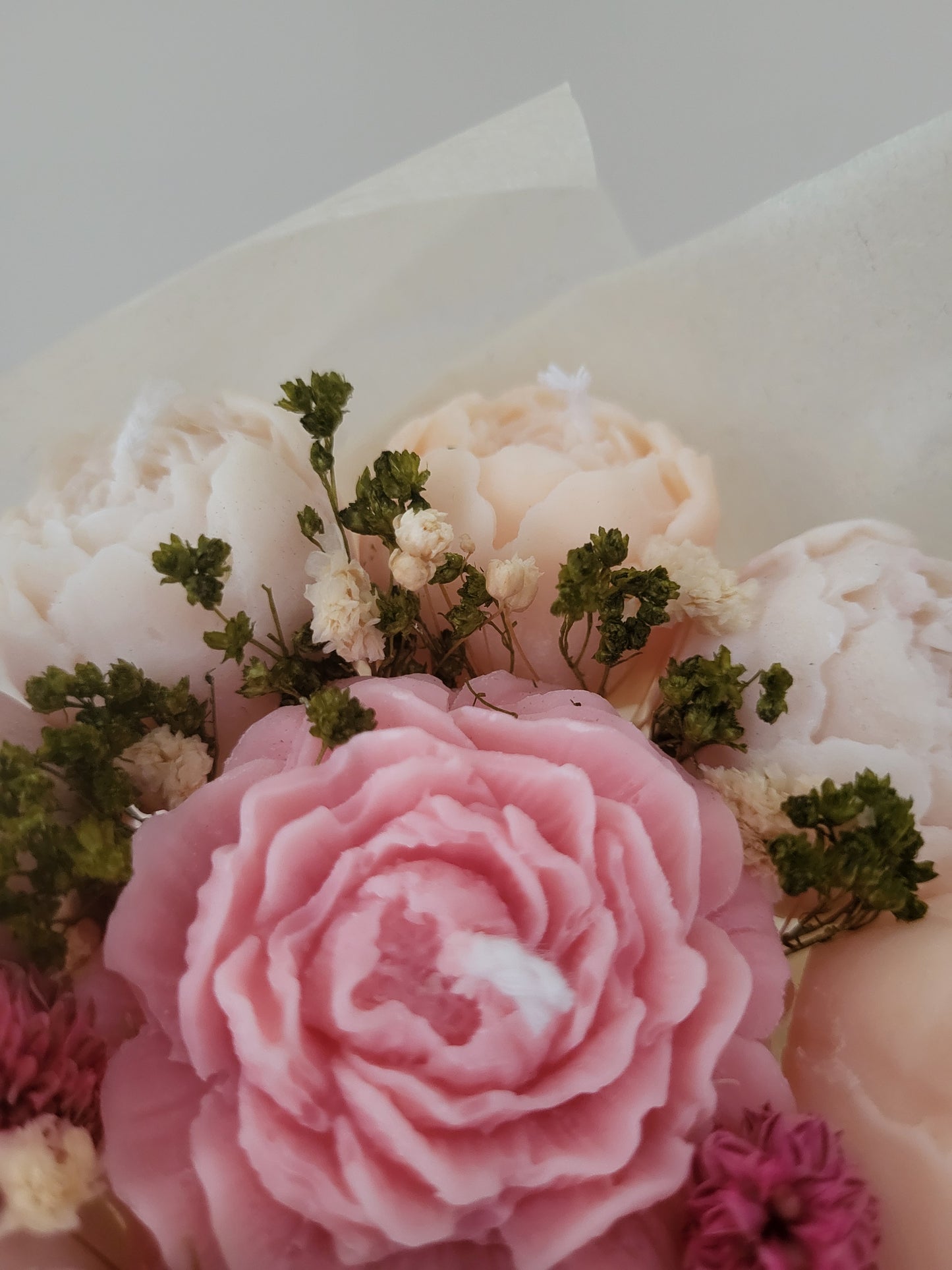 Bouquet de bougies artisanale - Bouquet de pivoines