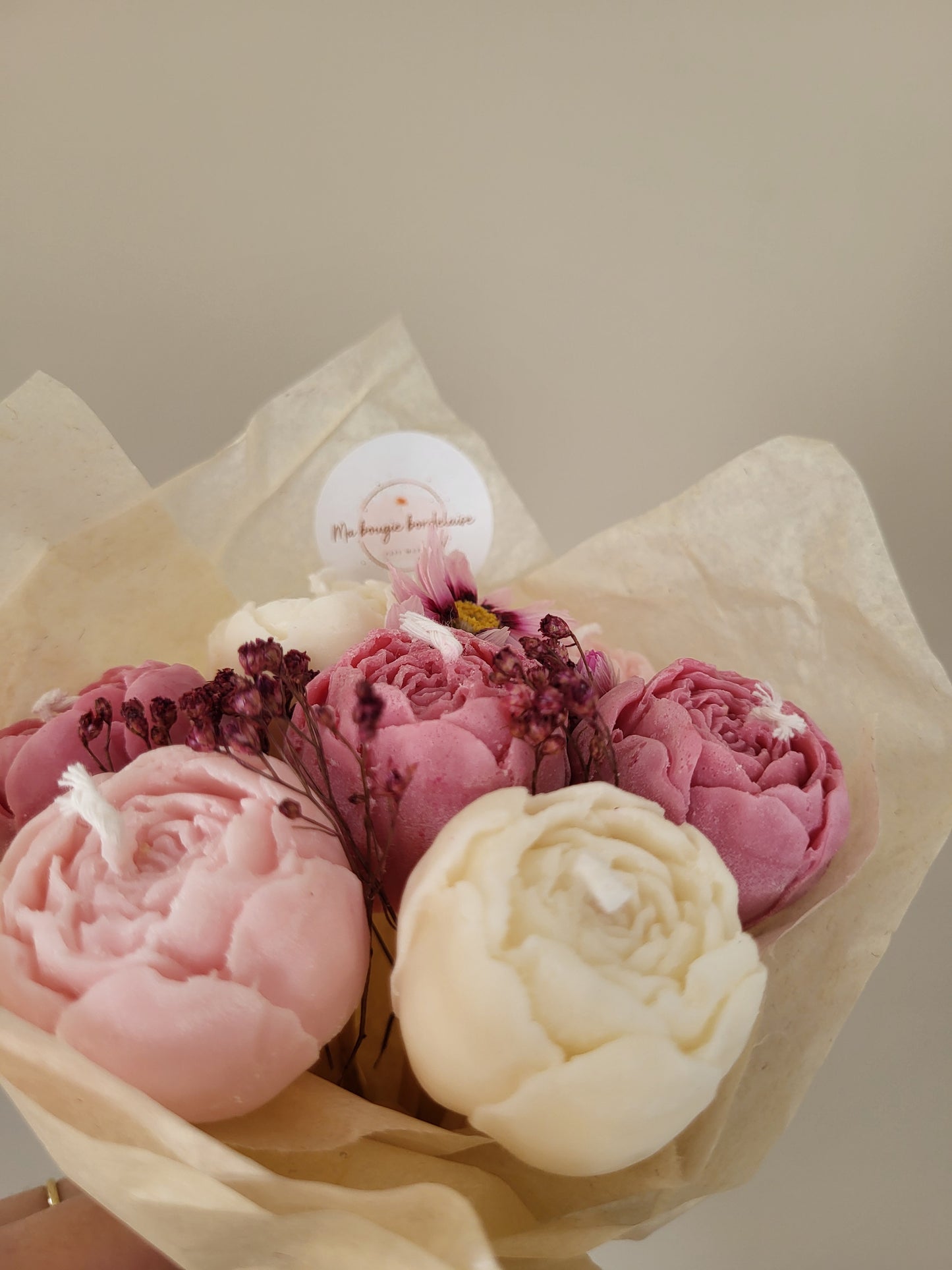 Bougie fleurie artisanale - Bouquet Carmen