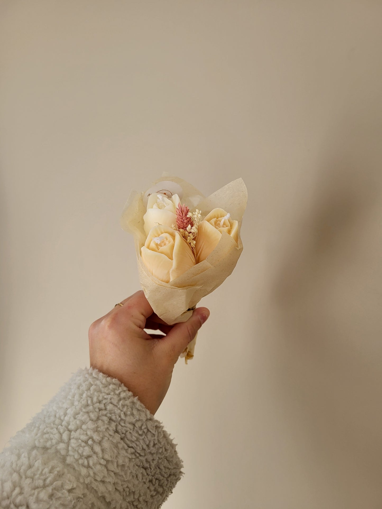 Bouquet de 3 tulipes en bougies - taille S (saumon)