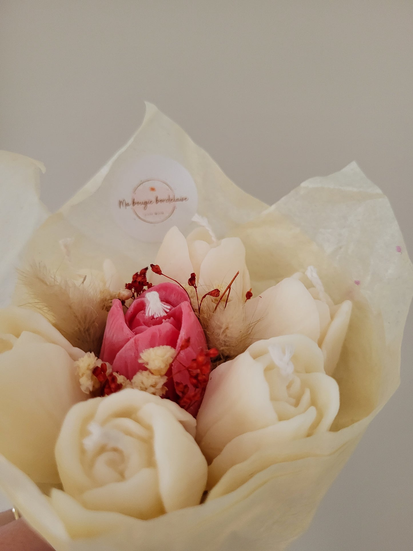 Bouquet de 7 tulipes en bougies - (rose-blanc)