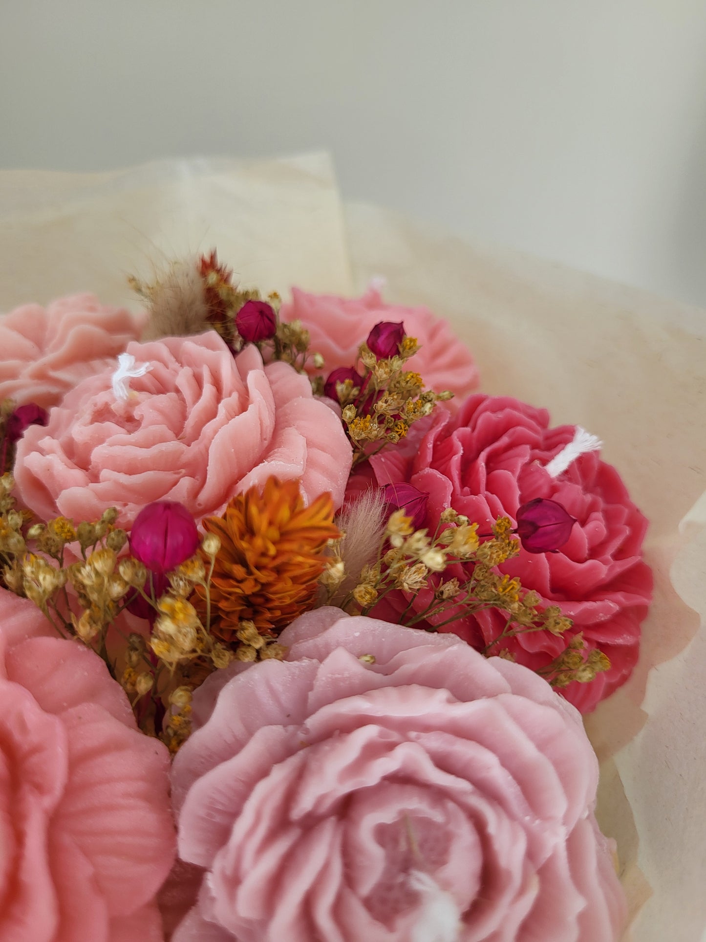 Bouquet de fleurs en bougies artisanale - Bouquet de pivoines Jour 5