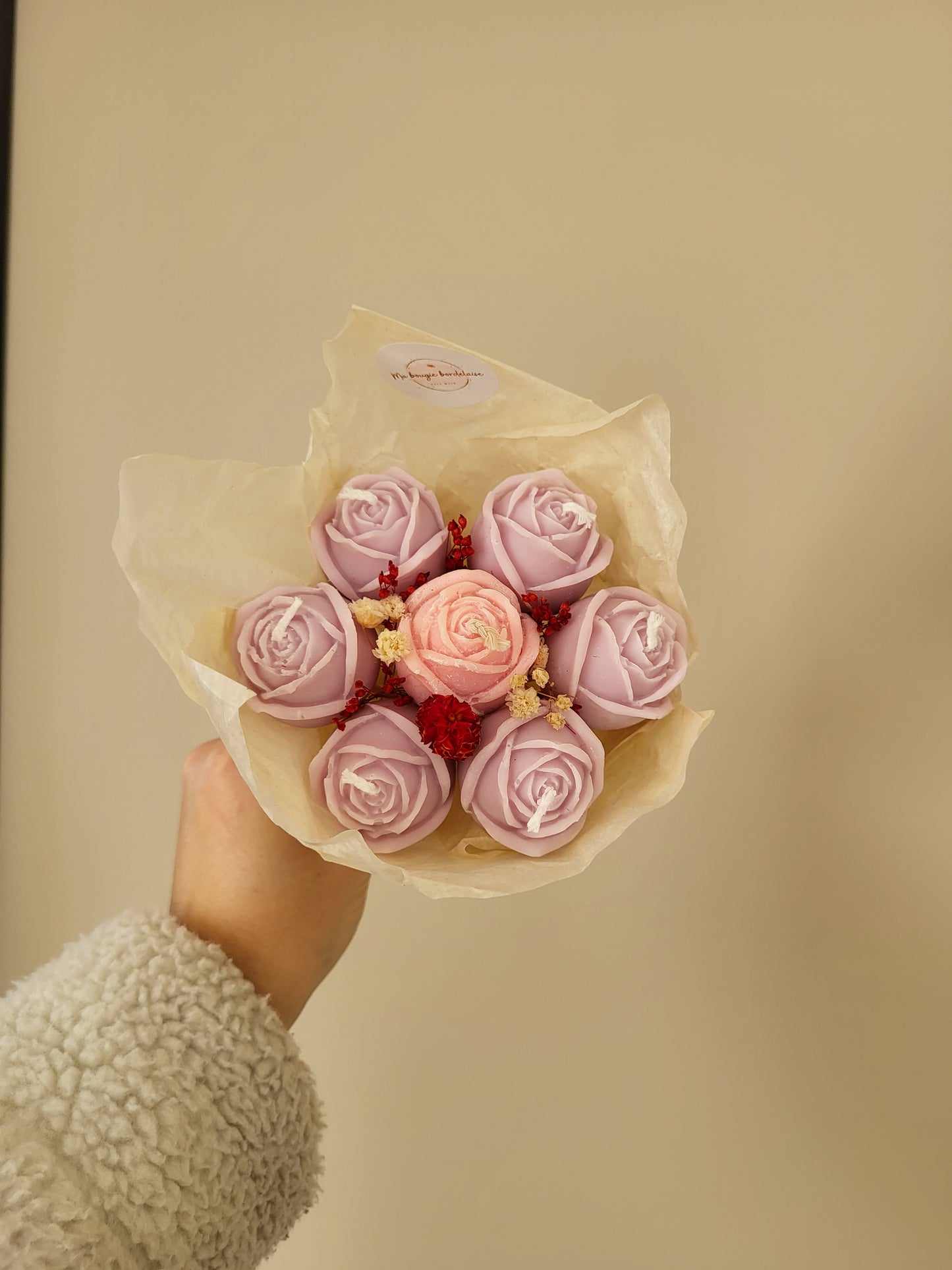 Bouquet de 7 roses en bougies - taille S (rose et violet)