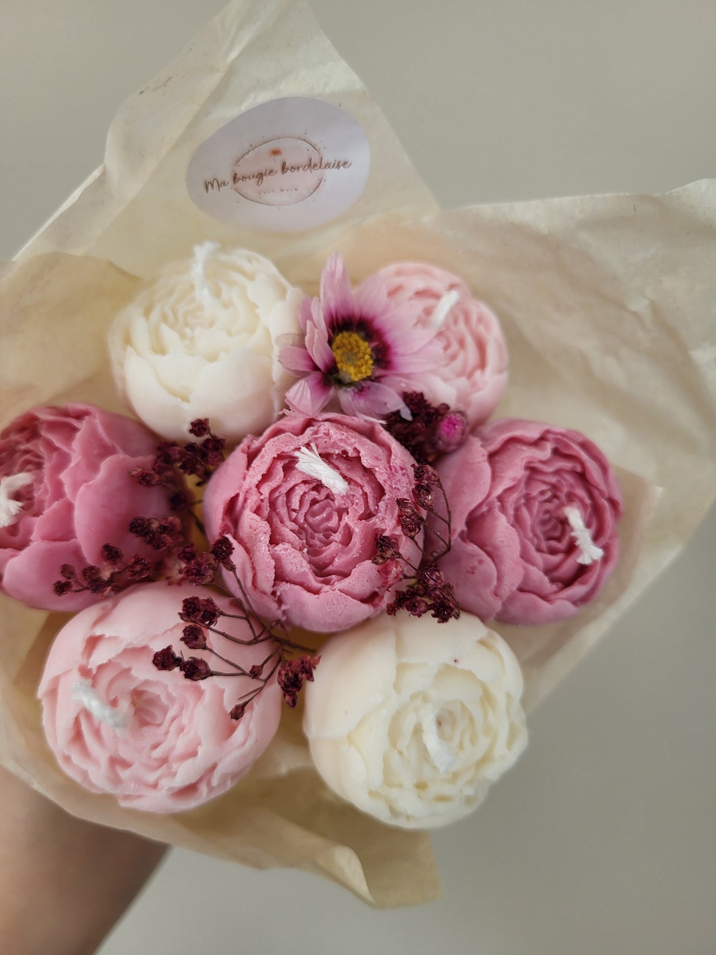 Bougie fleurie artisanale - Bouquet Carmen