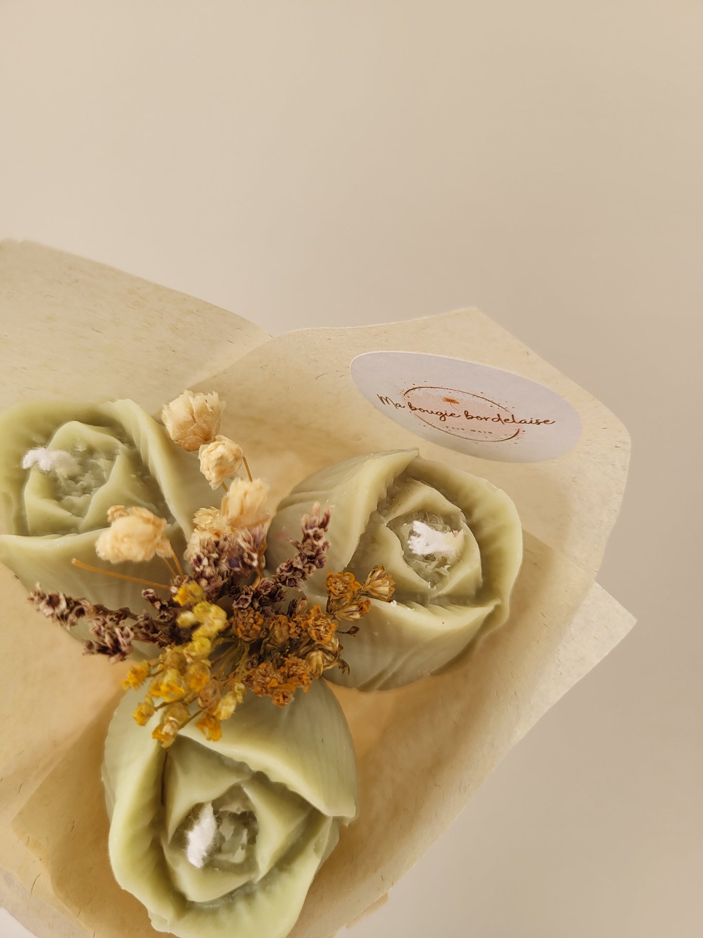 Bouquet de 3 tulipes en bougies - taille S (vert)