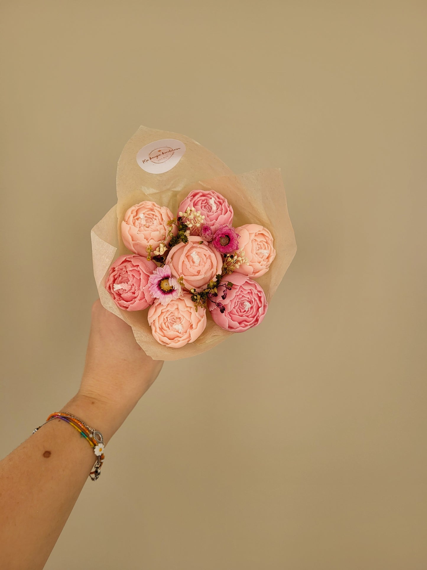Bouquet de fleurs en bougies  pivoines et roses - jour 4
