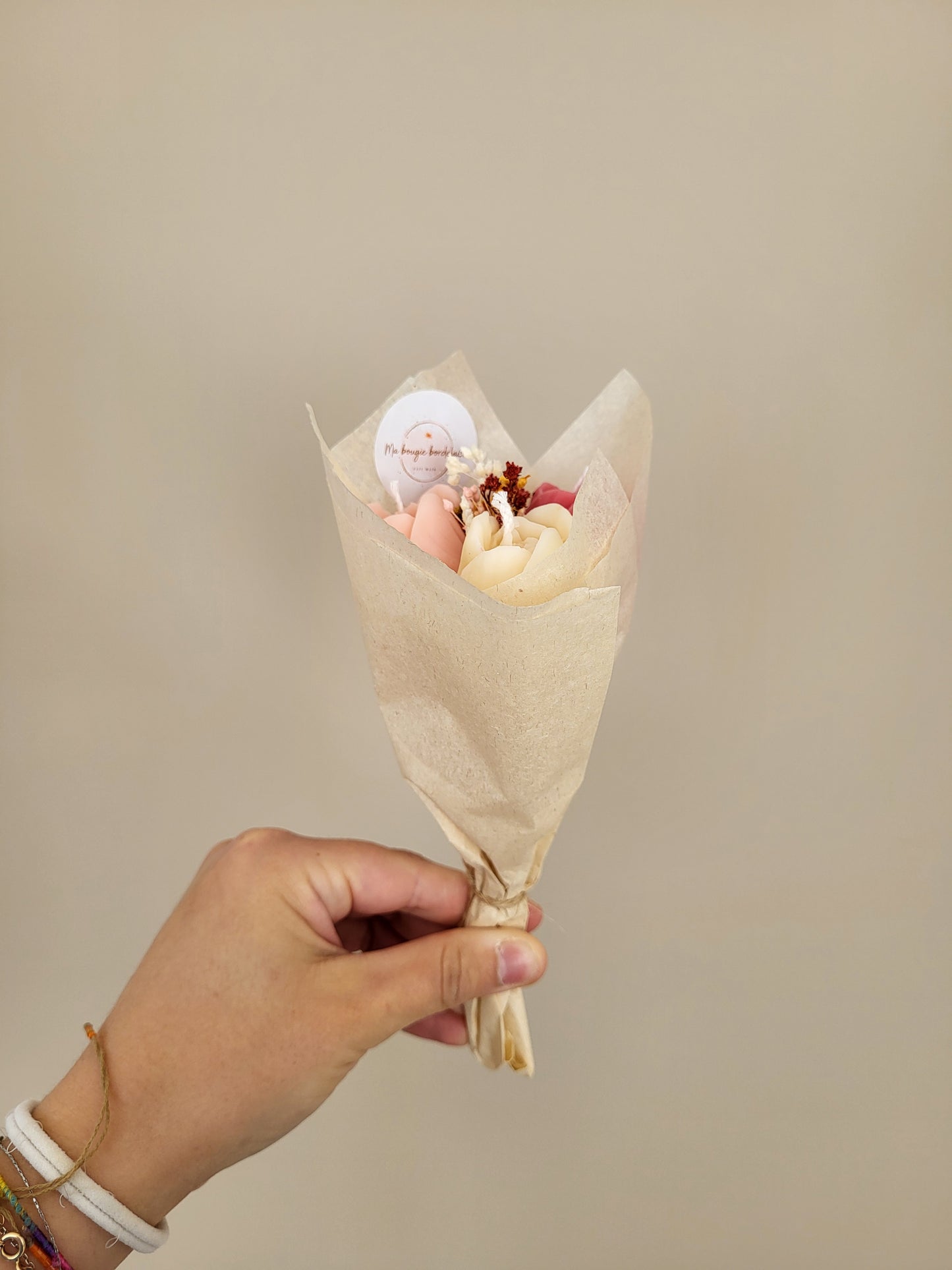 Bouquet de 3 tulipes en bougies - taille S (nuances de roses-blanc)