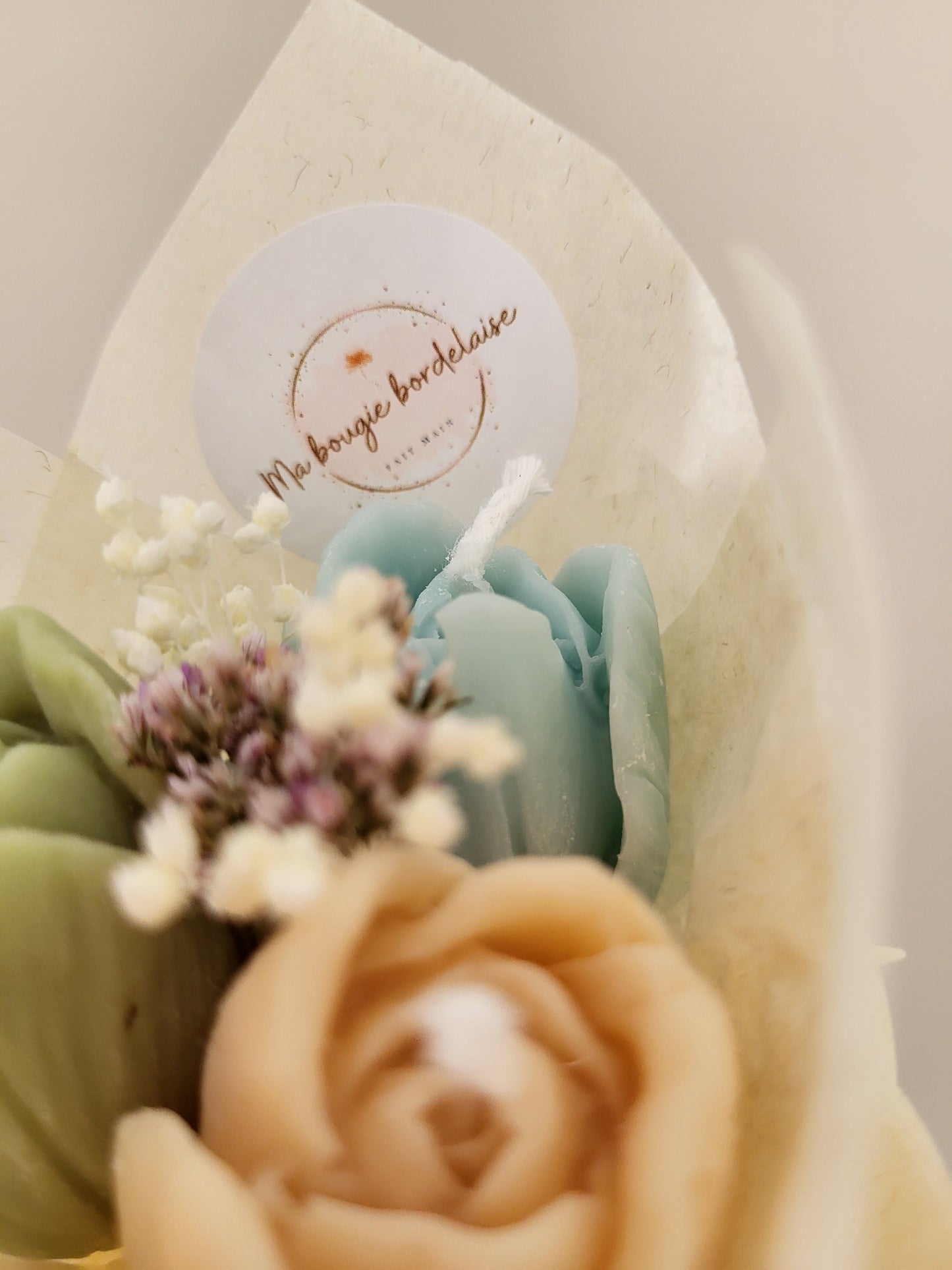 Bouquet de 3 tulipes en bougies - taille S (vert-bleu-beige)