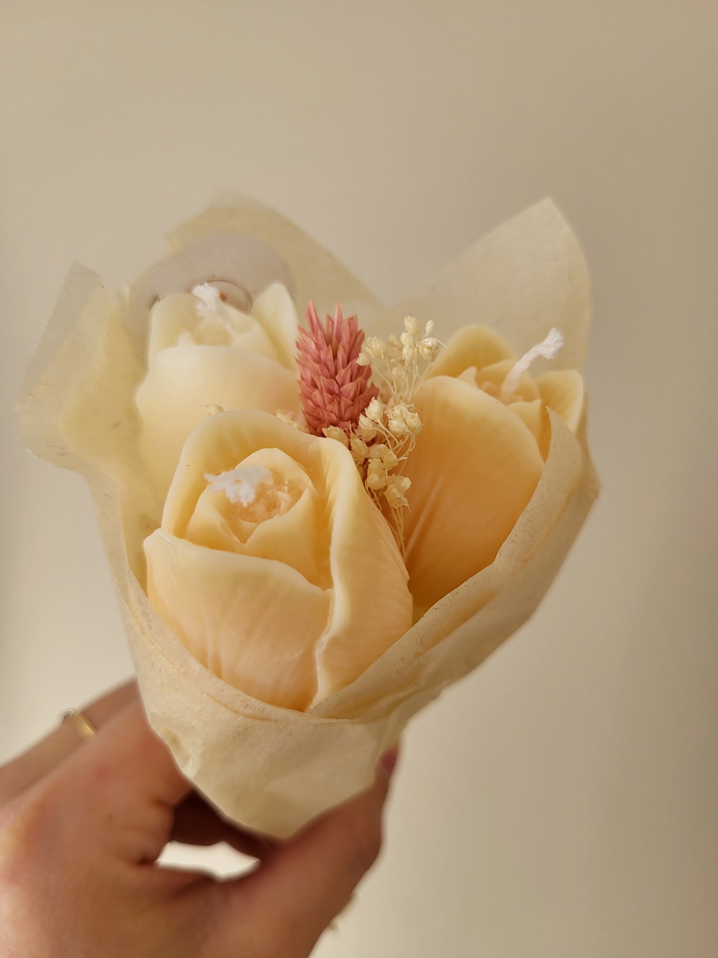 Bouquet de 3 tulipes en bougies - taille S (saumon)