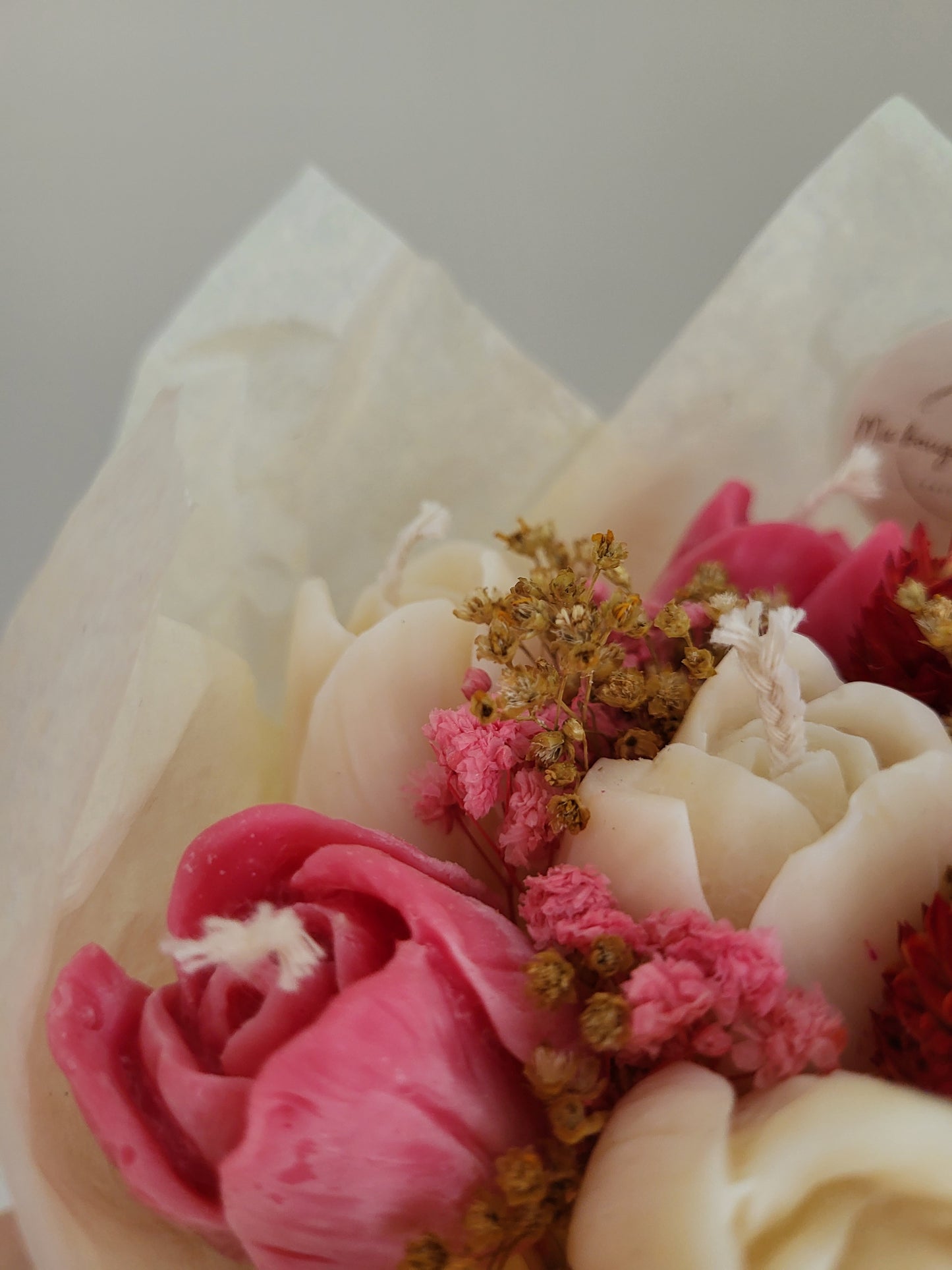 Bouquet de 7 tulipes en bougies - taille S (rose et blanc)