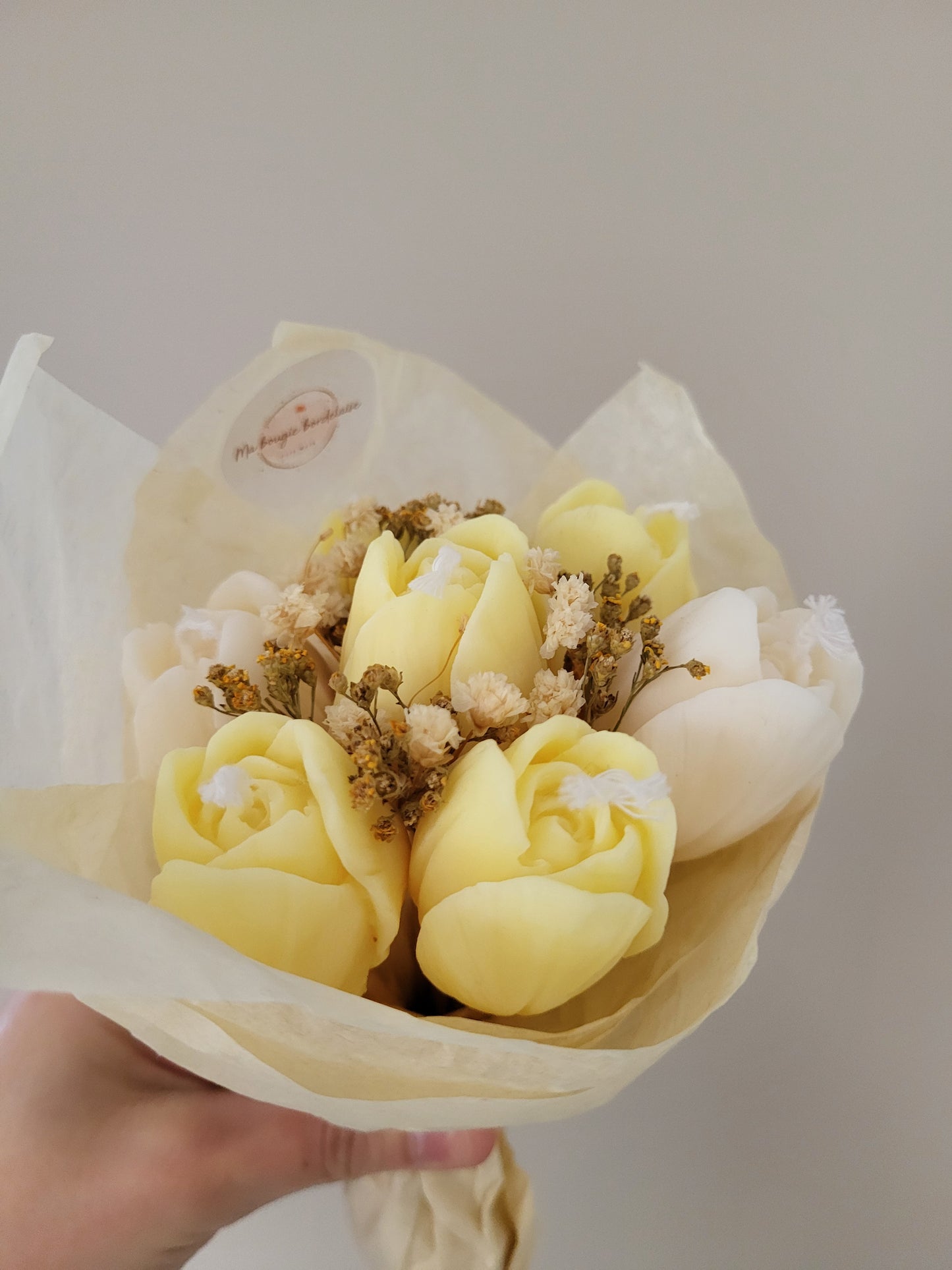Bouquet de 7 tulipes en bougies - taille S (jaune-blanc)