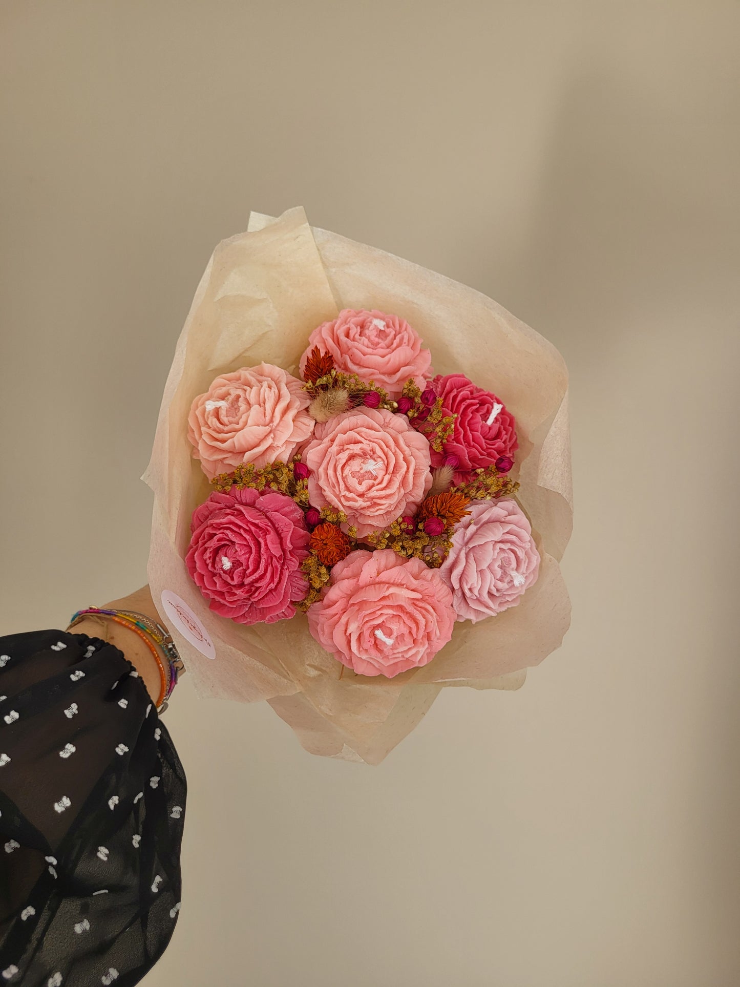 Bouquet de fleurs en bougies artisanale - Bouquet de pivoines Jour 5