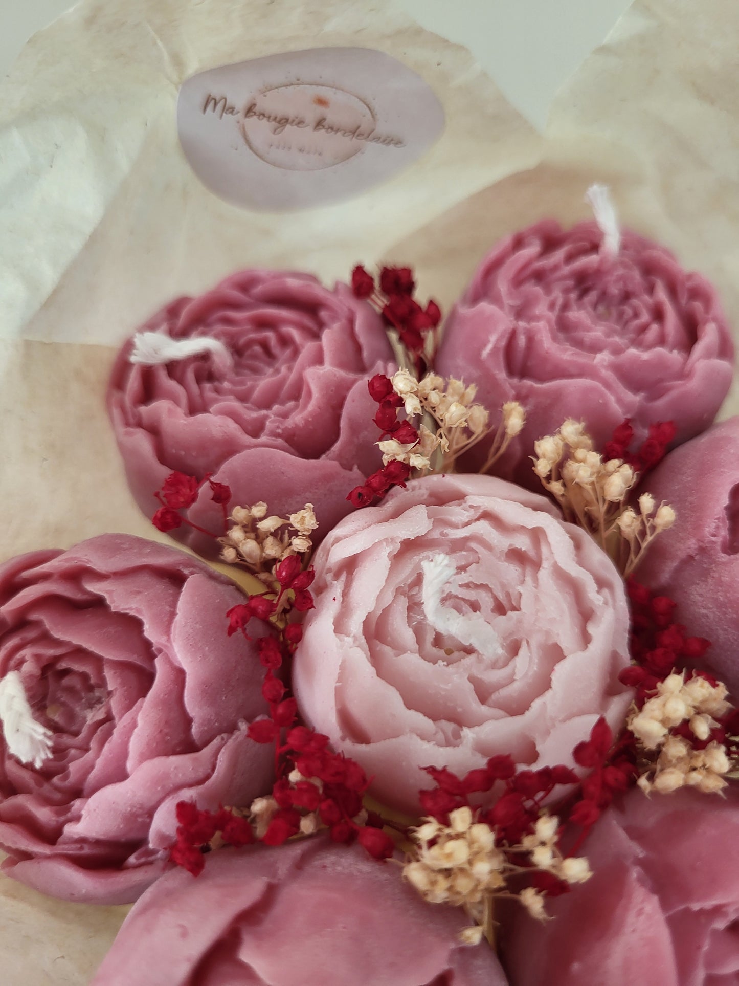 Bougie fleurie artisanale - Bouquet Valentina