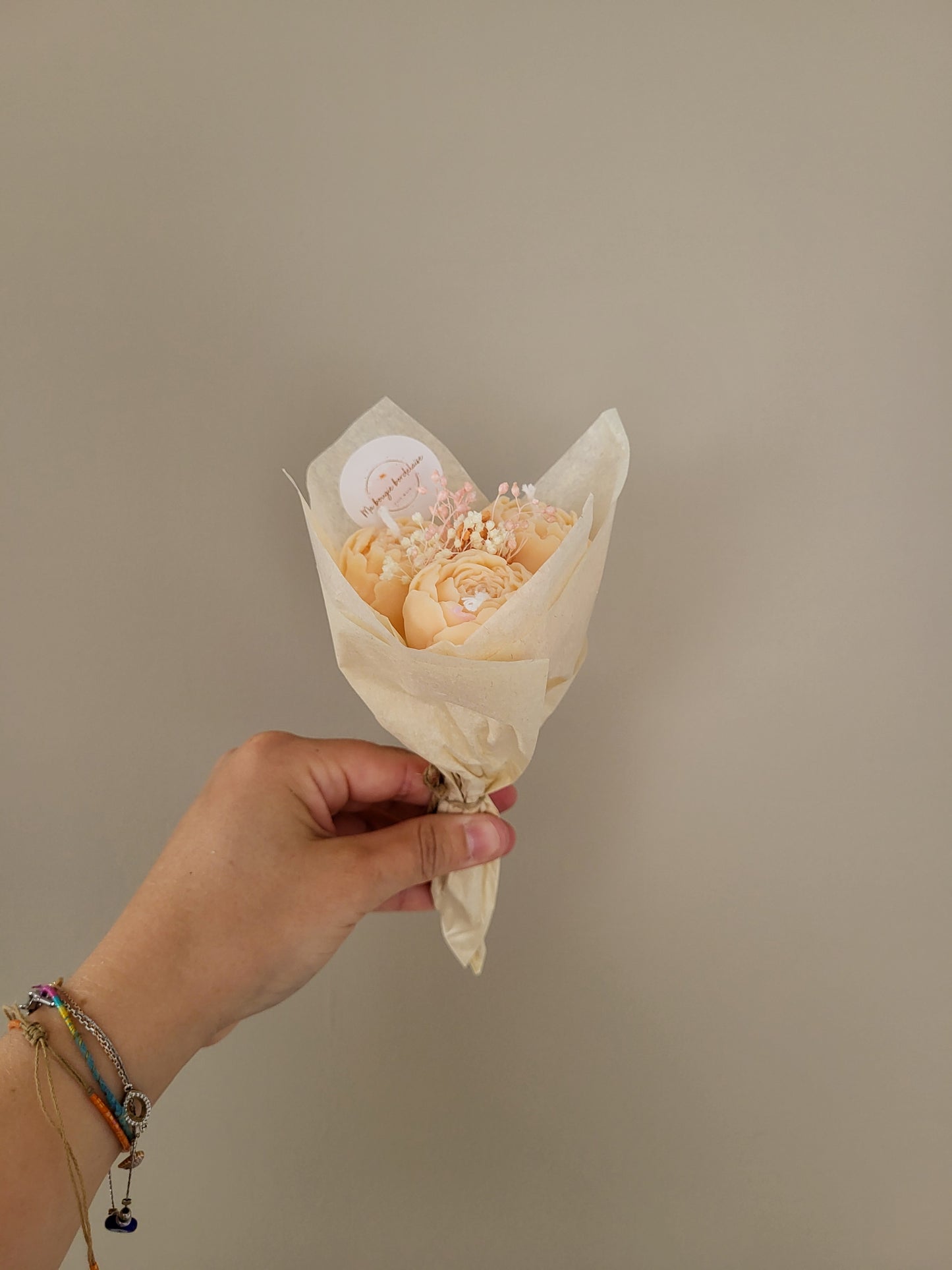 Bouquet de 3 pivoines en bougies - taille S (saumon)