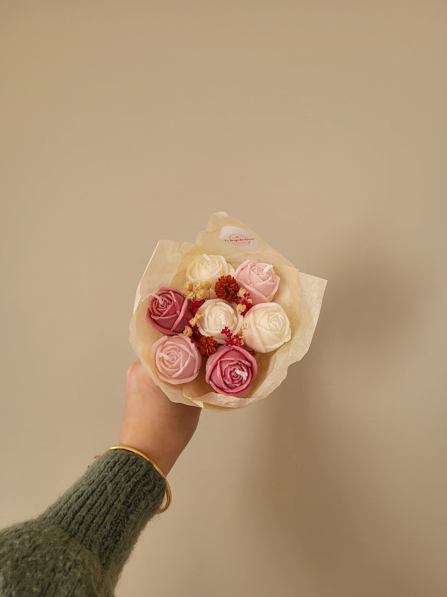 Bougie fleurie artisanale – Bouquet Rosalia en bougie fait main