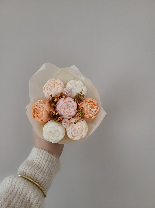 Bougie fleurie artisanale - Bouquet pivoines