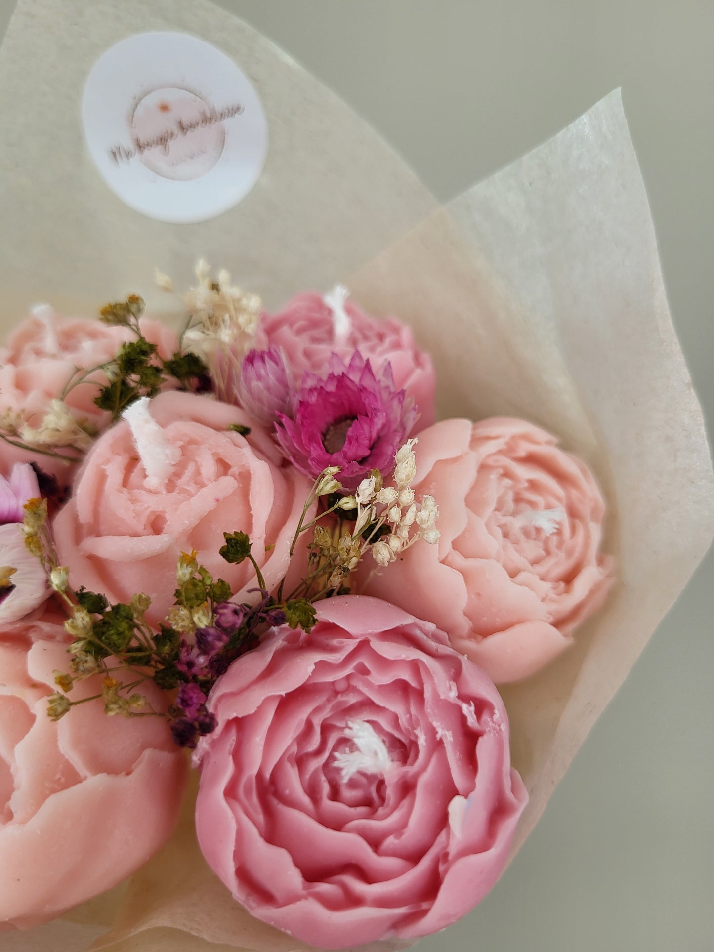 Bouquet de fleurs en bougies  pivoines et roses - jour 4