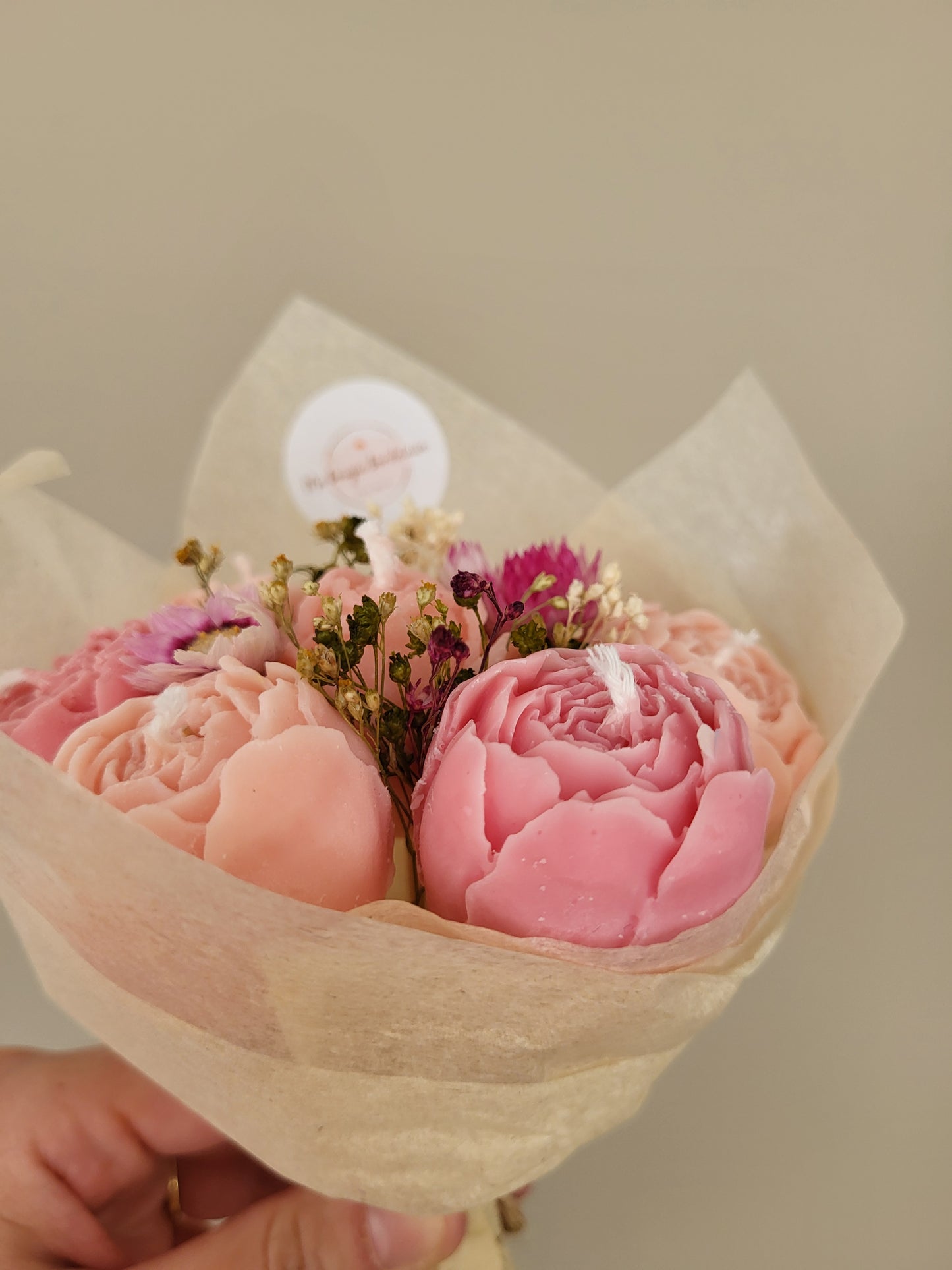 Bouquet de fleurs en bougies  pivoines et roses - jour 4