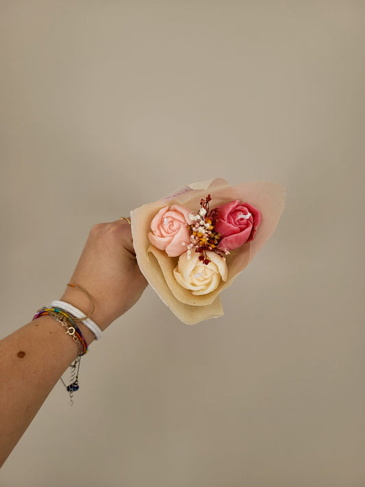 Bouquet de 3 tulipes en bougies - taille S (nuances de roses-blanc)