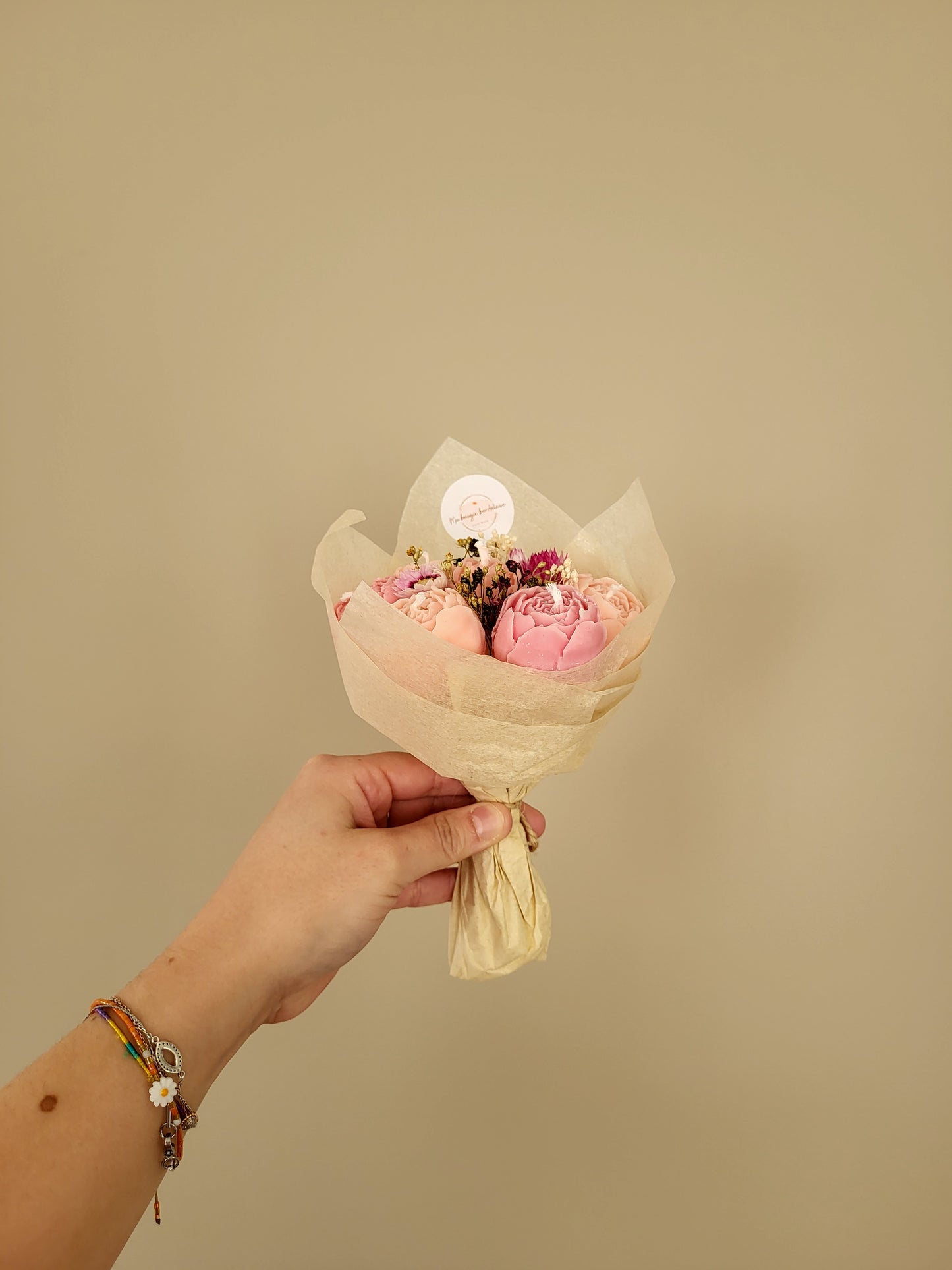 Bouquet de fleurs en bougies  pivoines et roses - jour 4