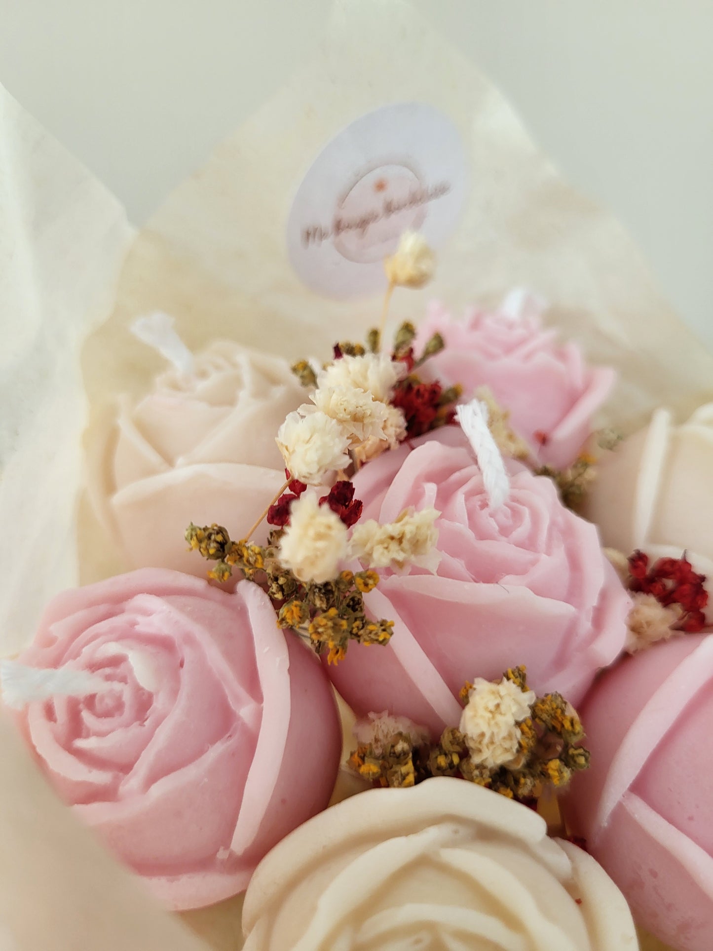 Bougie fleurie artisanale – Bouquet Eléna