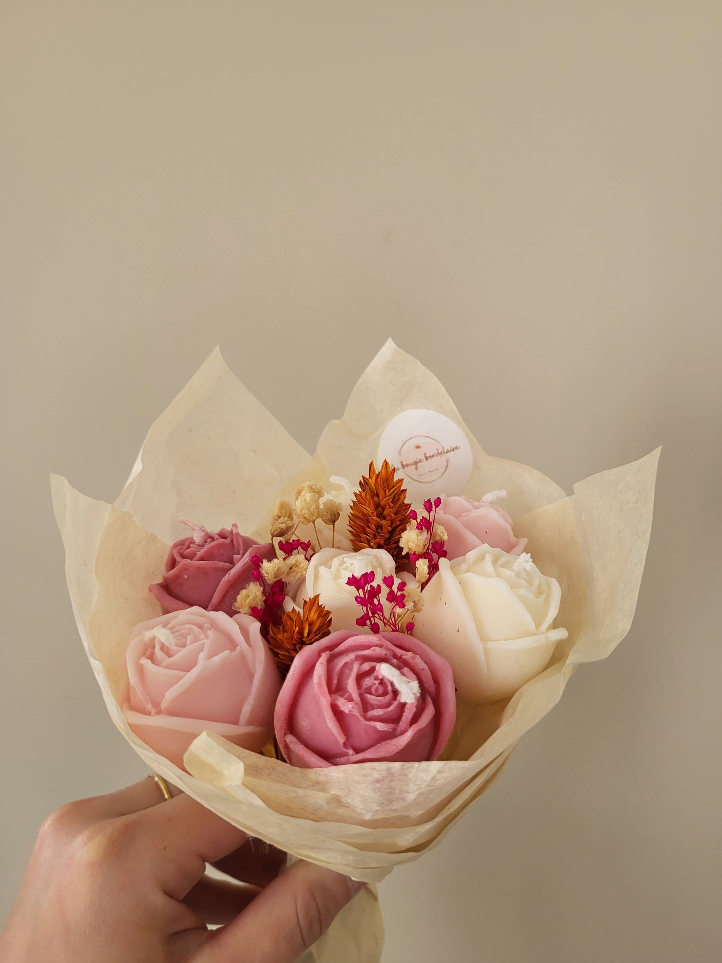 Bougie fleurie artisanale – Bouquet Rosalia en bougie fait main
