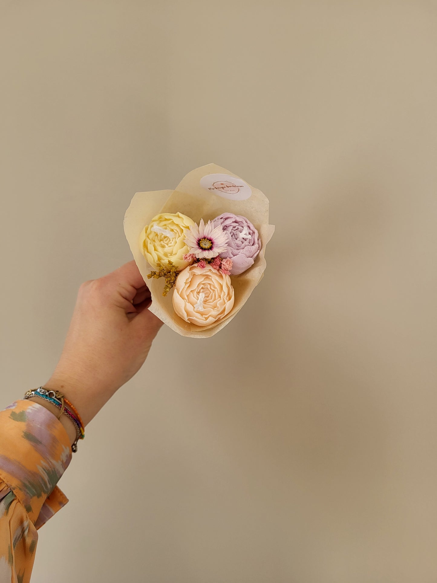 Bouquet de 3 pivoines en bougies - taille S (couleur pastel)